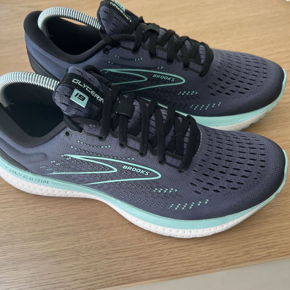 Brooks Glycerin 19 Women's Shoes Size 10.5 Blue Teal White Sneakers Excellent!